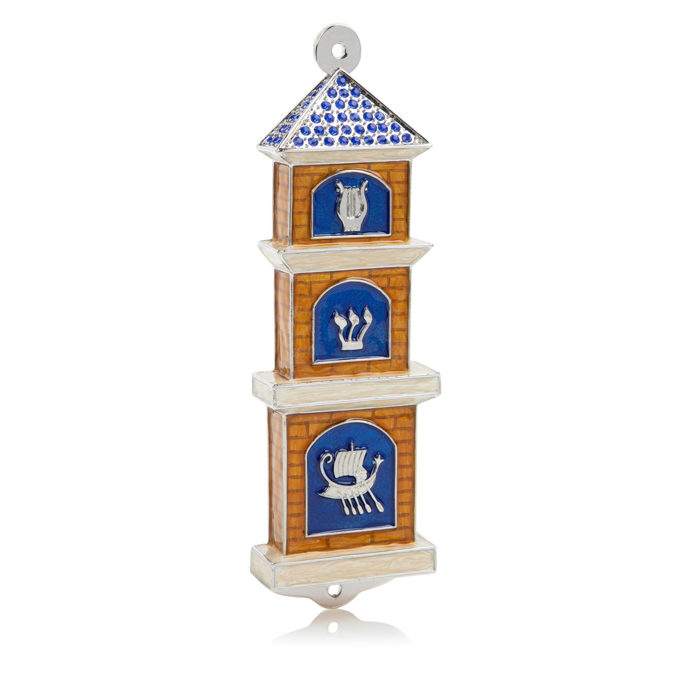 Blue Synagogue Mezuzah Case — Kosher Scroll Not Included