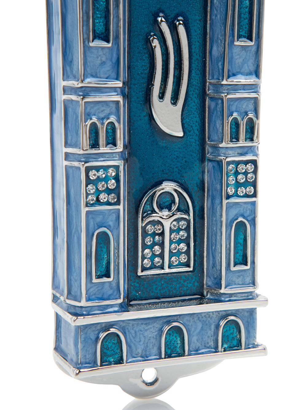Blue Holy Ark Mezuzah Case — Kosher Scroll Not Included
