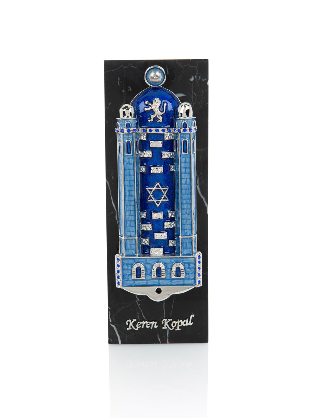 Blue Western Wall Mezuzah Case — Kosher Scroll Not Included