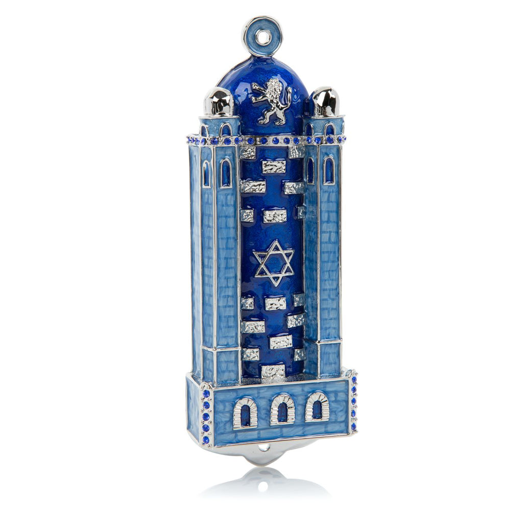 Blue Western Wall Mezuzah Case — Kosher Scroll Not Included
