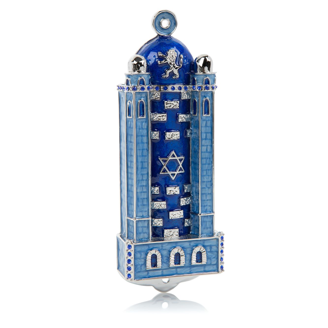 Blue Western Wall Mezuzah Case — Kosher Scroll Not Included