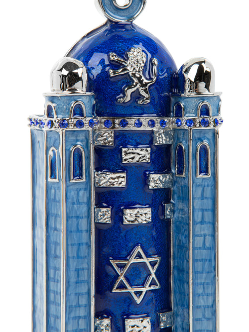 Blue Western Wall Mezuzah Case — Kosher Scroll Not Included
