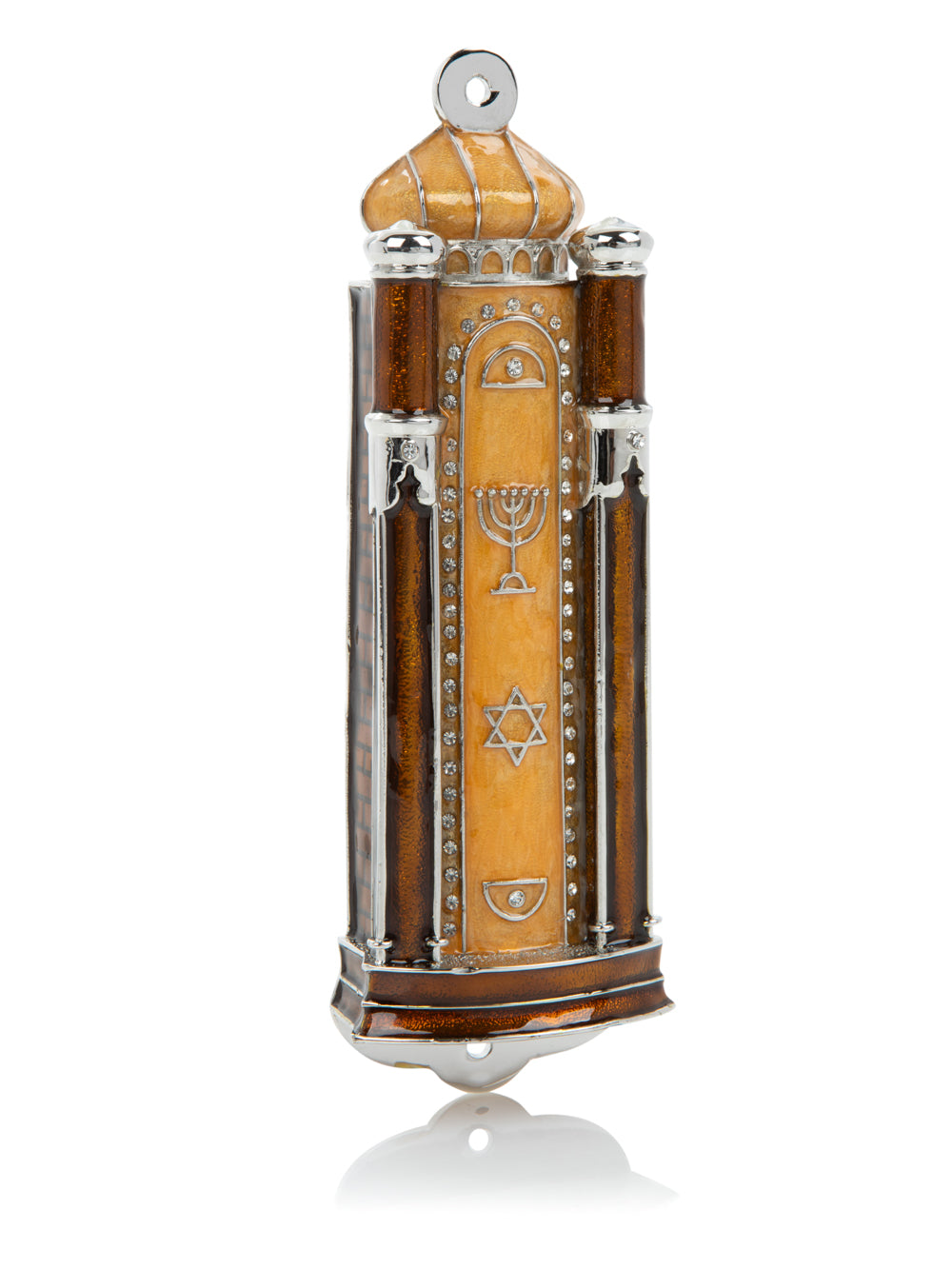 Brown Holy Ark Mezuzah Case — Kosher Scroll Not Included