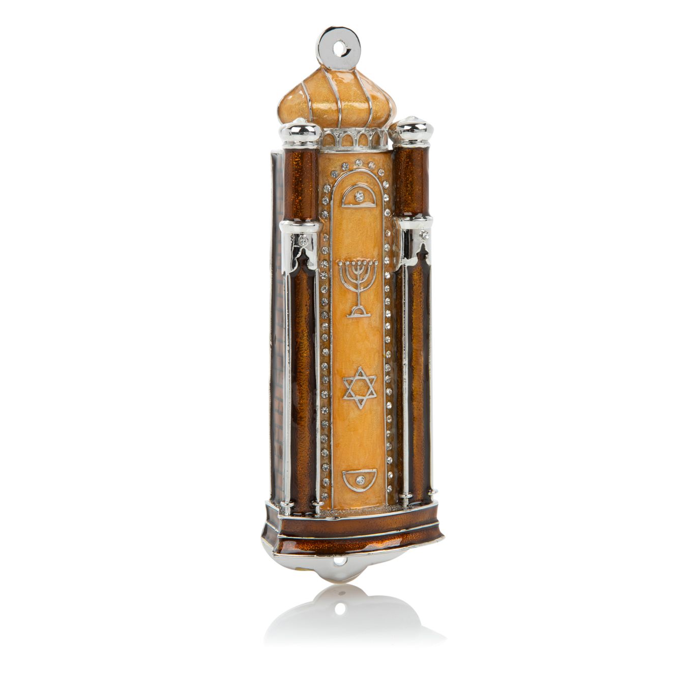 Brown Holy Ark Mezuzah Case — Kosher Scroll Not Included