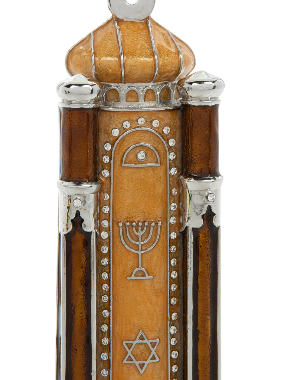 Brown Holy Ark Mezuzah Case — Kosher Scroll Not Included