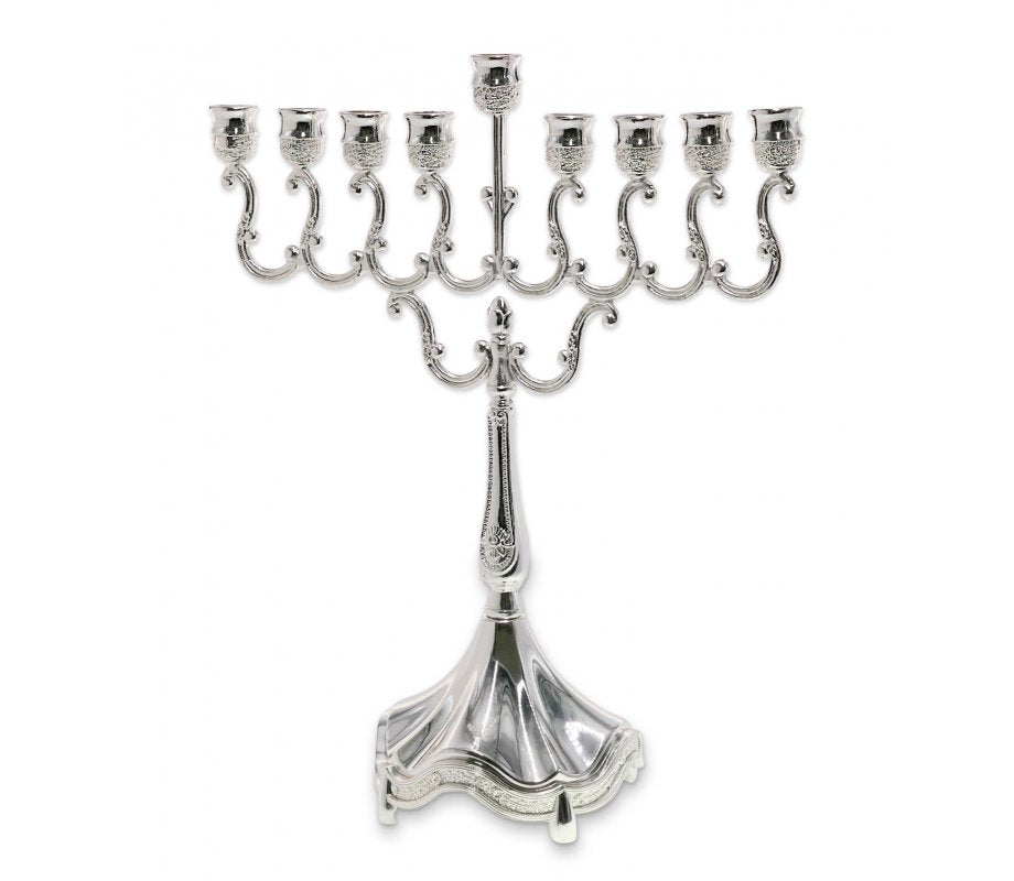 Classic silver Chanukah menorah with curved branches, 8 inches