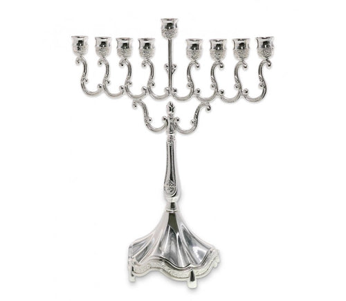 Classic silver Chanukah menorah with curved branches, 8 inches