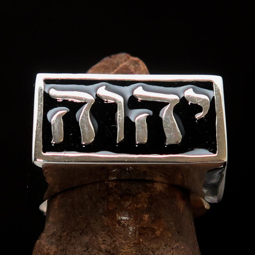 YHWH יהוה Men's Ring, Black Enamel — Sterling Silver