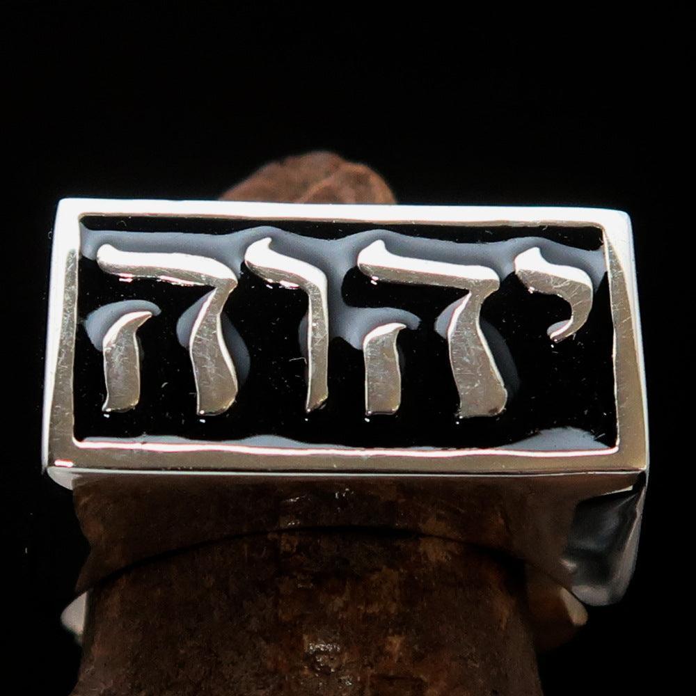 YHWH יהוה Men's Ring, Black Enamel — Sterling Silver