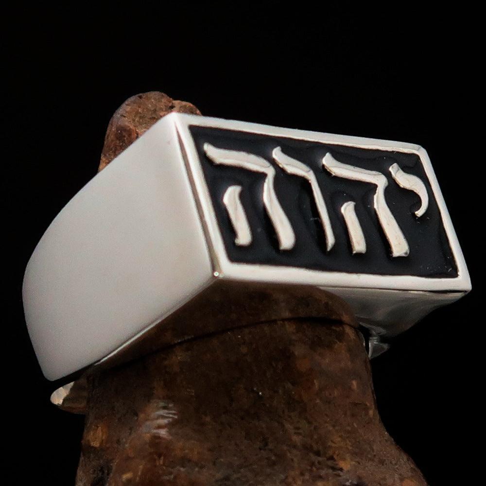 YHWH יהוה Men's Ring, Black Enamel — Sterling Silver