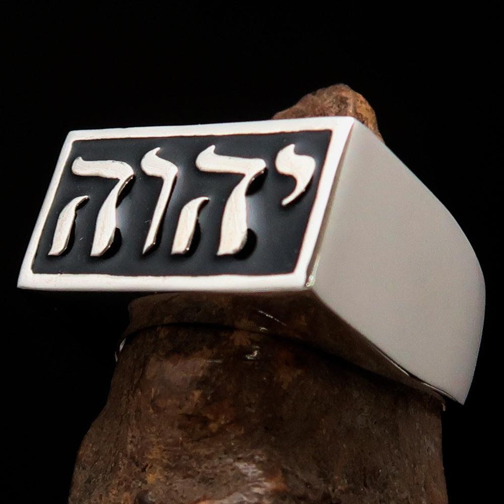 YHWH יהוה Men's Ring, Black Enamel — Sterling Silver