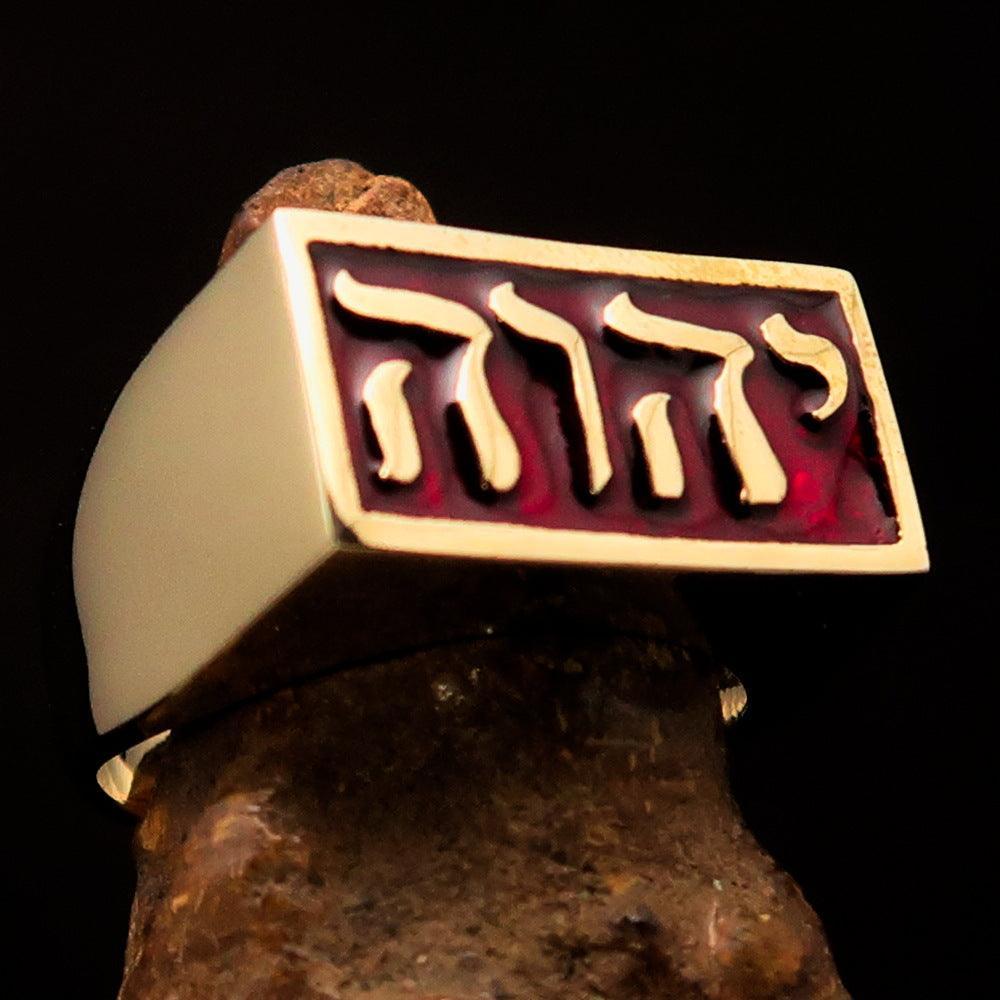 YHWH יהוה Men's Ring, Red Enamel — Solid Brass