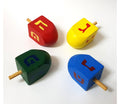 Package of four colorful wood dreidels
