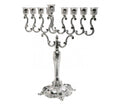 Silver plated Chanukah menorah, classic scroll design, 14 inches