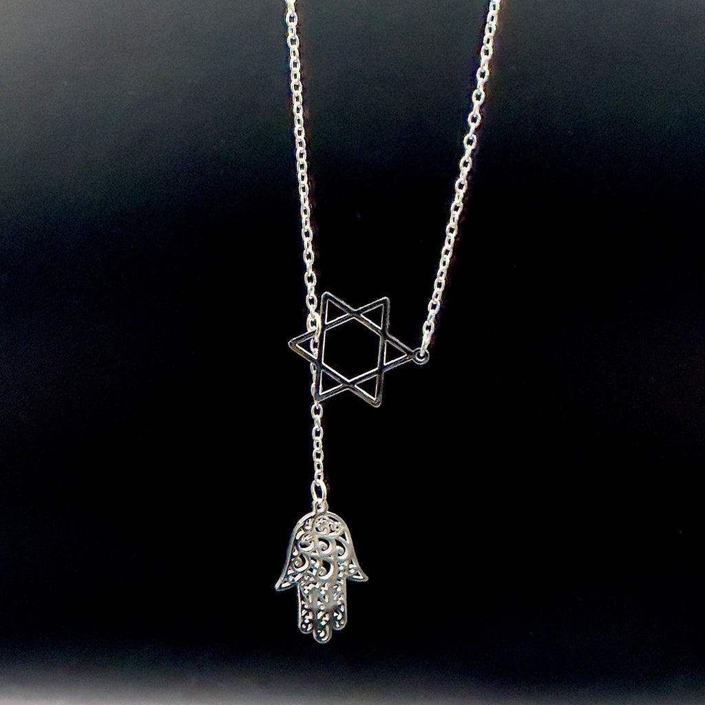Star of David &amp; Hamsa Drop Necklace — 18K Gold Plated