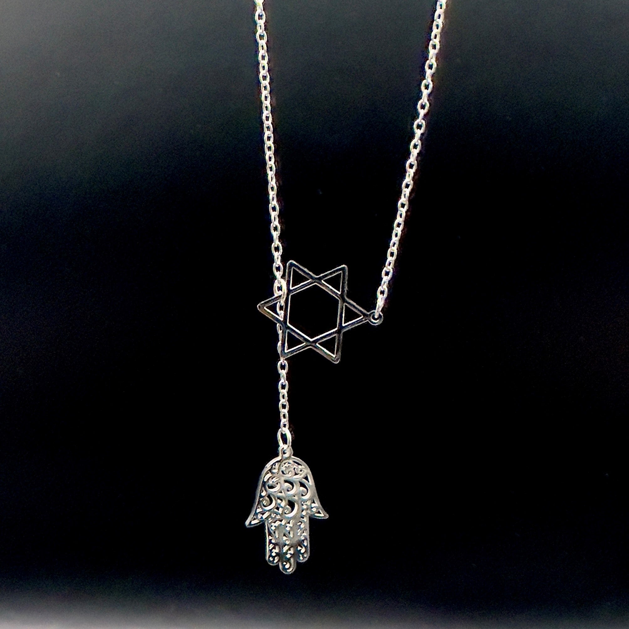 Star of David &amp; Hamsa Drop Necklace — 18K Gold Plated