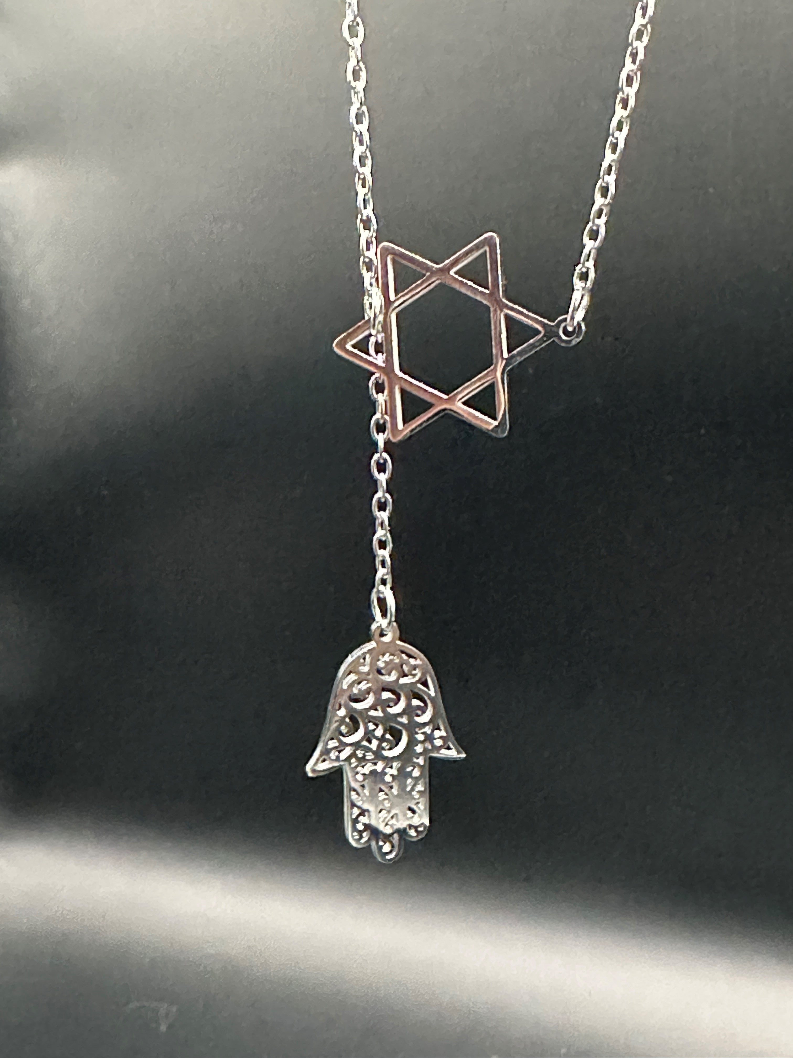 Star of David &amp; Hamsa Drop Necklace — 18K Gold Plated